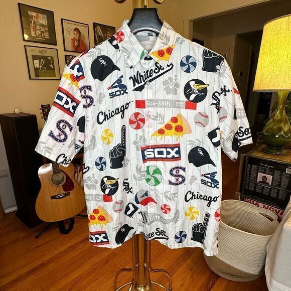 Vintage Chicago White Sox Baseball Logos Shirt Hawaiian Button Front - Picture 1 of 4